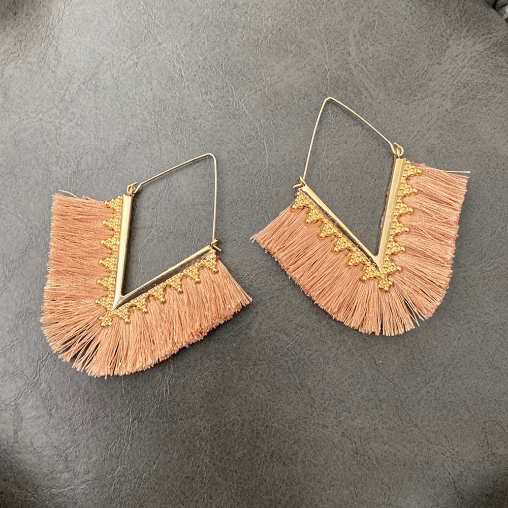 Tan Fringe Earrings - Picture 1 of 2